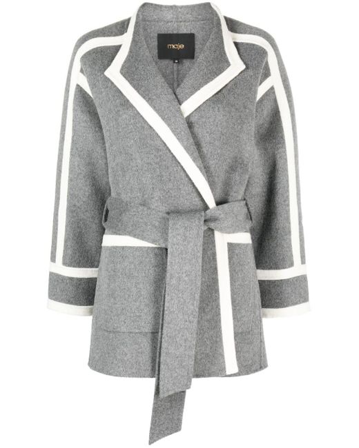 Maje Gray Belted Wool-blend Coat