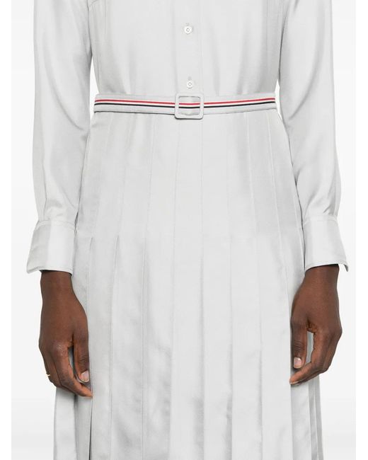 Thom Browne Gray Rwb-Stripe Belted Silk Shirtdress