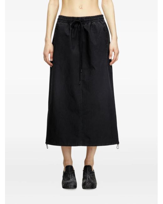 DIESEL Black Drawstring Midi Skirt