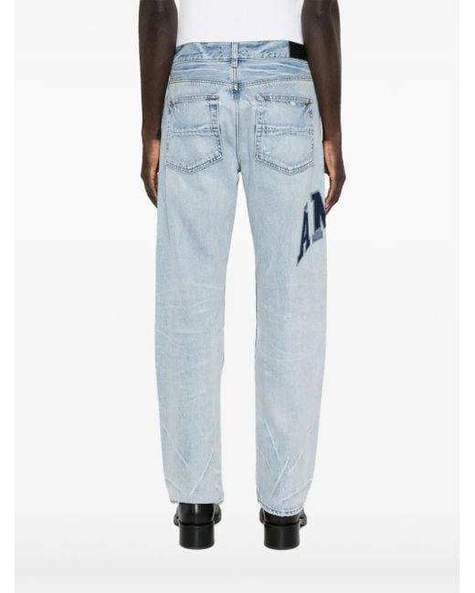 Amiri Blue Varsity Logo Repair Straight Leg Jeans for men