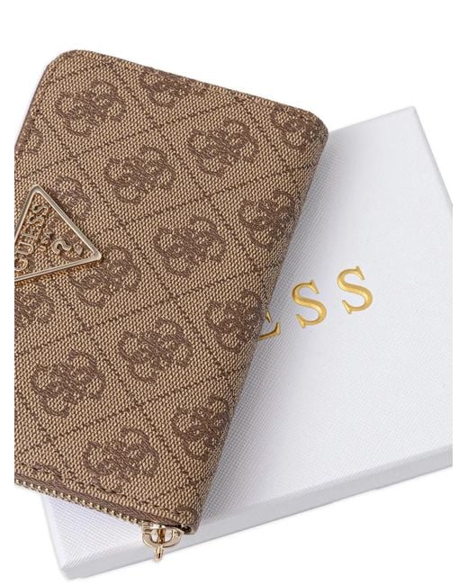 Guess Brown Laurel 4G Monogram-Patterned Zip-Around Wallet