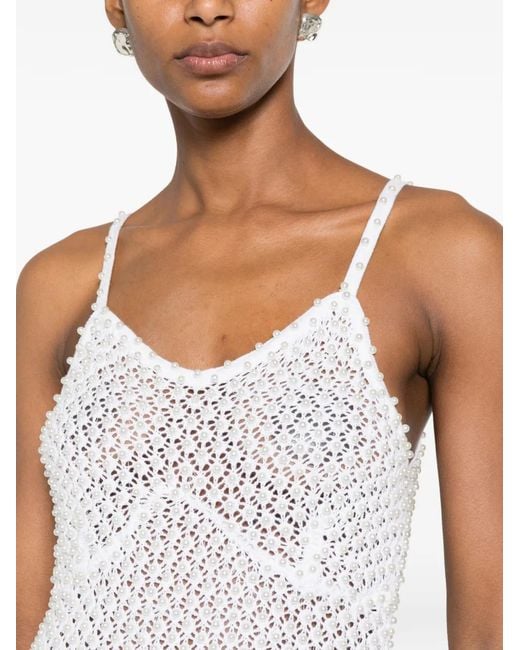 GIUSEPPE DI MORABITO White Pearl-Embellished Crochet-Knit Mini Dress