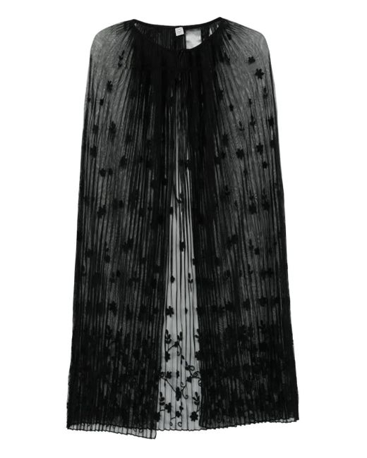 Totême  Black Floral-Embroidered Plissé Cape