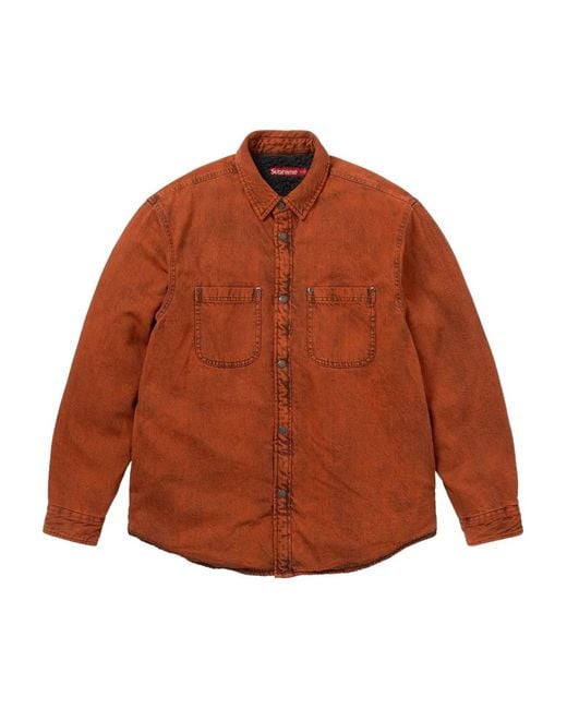 Supreme Brown Shearling Lined Denim Shirt for men