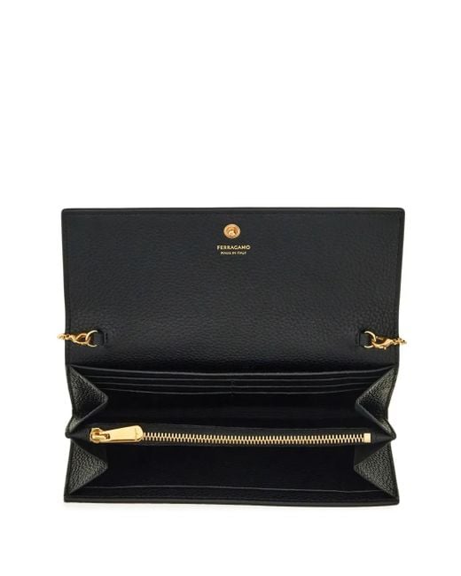 Ferragamo Black Gancini Wallet With Chain