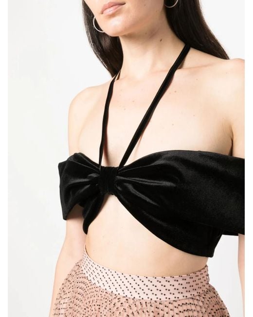 Philosophy Di Lorenzo Serafini Black Velvet-Effect Halterneck Cropped Top