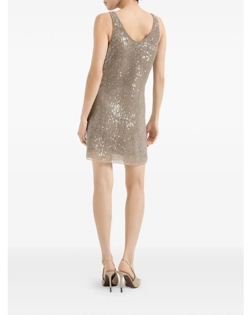 Brunello Cucinelli Brown Embroidery Silk Mini Dress