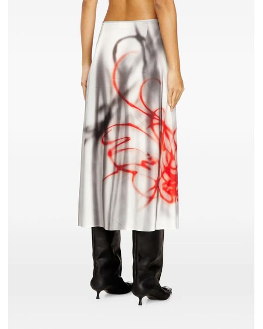 DIESEL Red O-Rchid-S1 Printed Midi Skirt