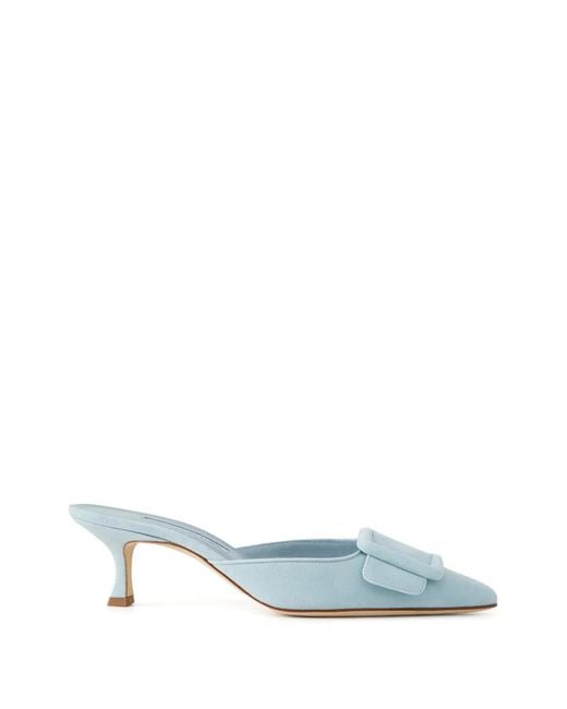 Manolo Blahnik Blue Maysale Buckle-Detail Mules