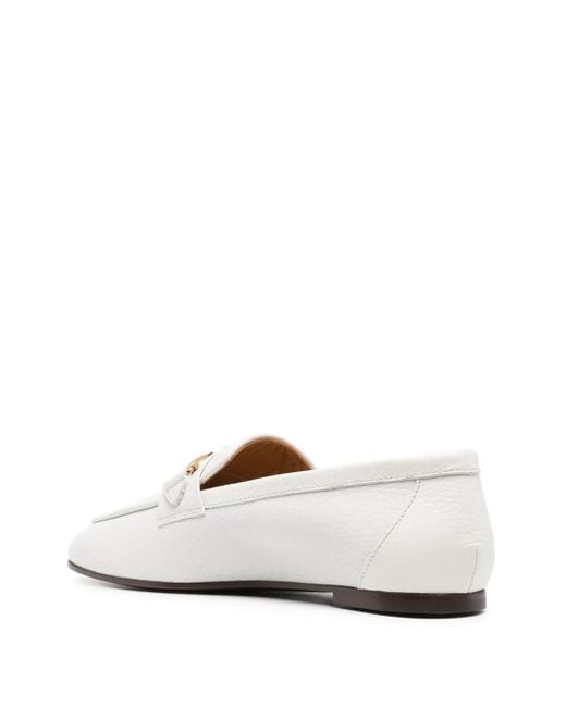 Tod's White Grained Leather Loafers With Metal T Ring Accessory Shoes