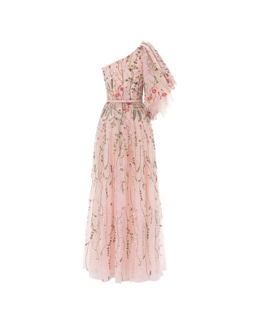 Rami Al Ali Pink Beaded One-Shoulder Gown Maxi Dress