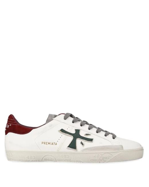 Premiata White Steven Logo-Embellished Leather Sneakers for men