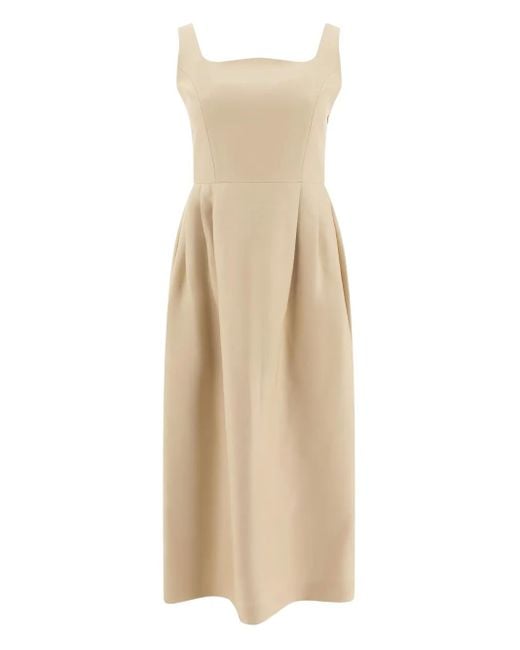 Sandbeige Natural Robe Plissée À Encolure Carrée
