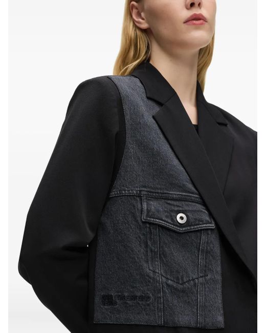 Karl Lagerfeld Black Tailored Blazer With Contrasting Denim Patch Detail