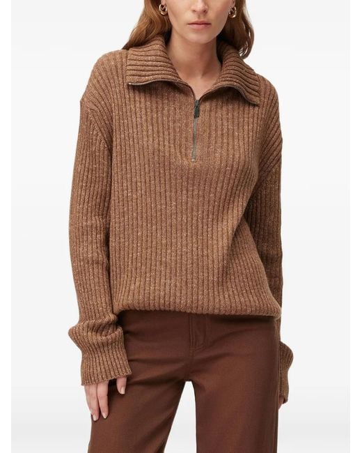 RETORI Brown Ribbed Zip-Up Sweater