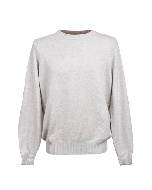 Brunello Cucinelli White Crew-Neck Elbow-Patch Sweater for men