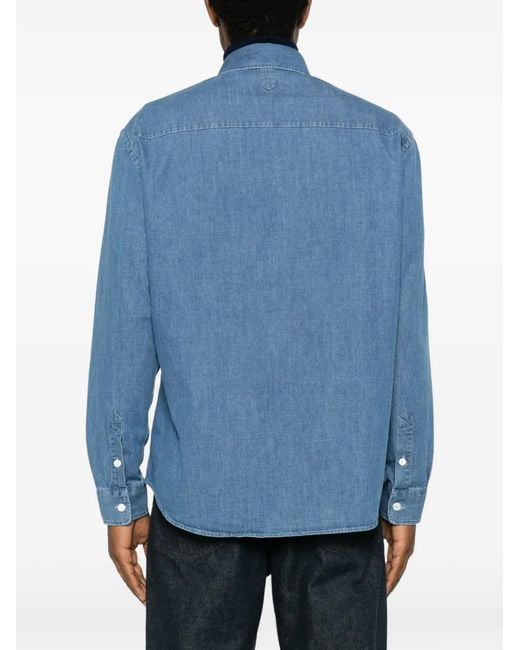 Canali Blue Chest-Pocket Denim Shirt for men