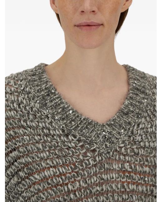 Herno Gray Sequin-Embellished V-Neck Vest