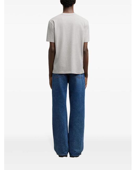 AMI Gray Embroidered Logo Ribbed Neck T-Shirt