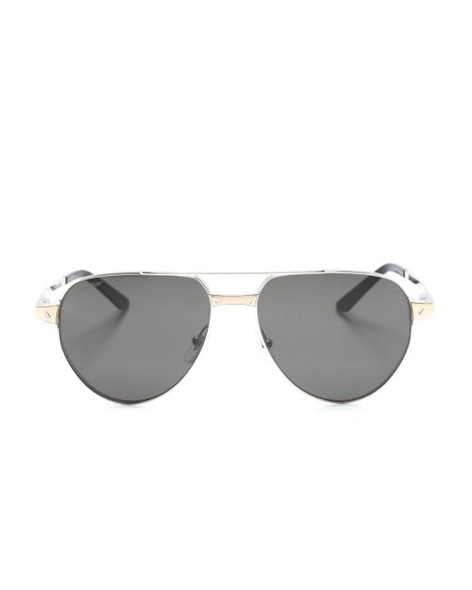 Cartier Gray Logo-plaque Rectangle-frame Sunglasses for men