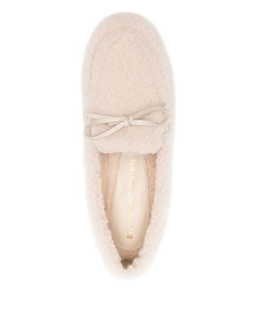 Stuart Weitzman Pink Britt Shearling Bow Loafers