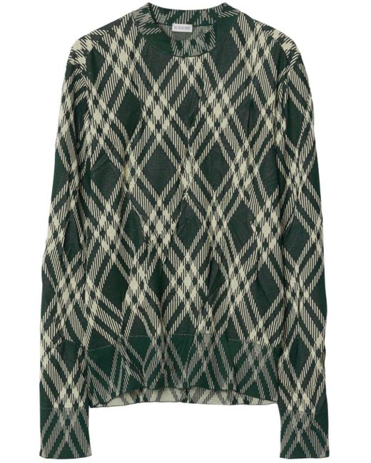Burberry Karierter Pullover mit Knitter-Effekt in Green für Herren