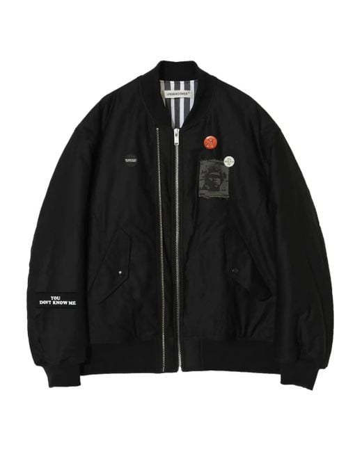 Undercover Black Embroidered-Patch Quilted Bomber Jacket for men
