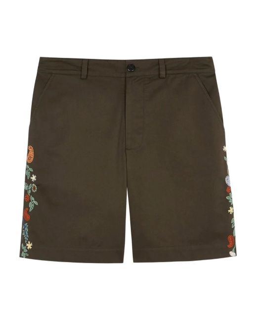 Paul Smith Green Embroidered Cotton Shorts for men