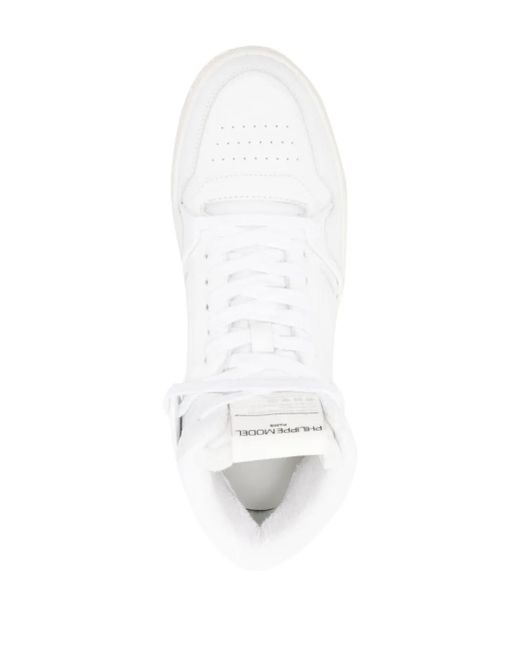 Philippe Model White Logo-Patch High-Top Sneakers
