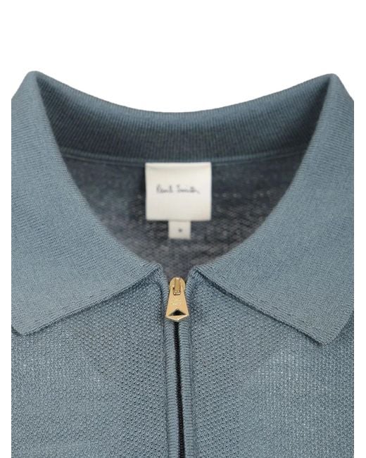 Paul Smith Blue Quarter-Zip Textured Merino Sweater for men
