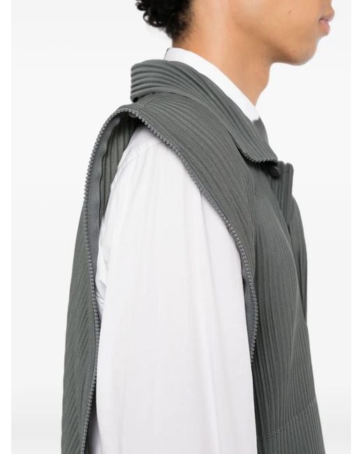 Homme Plissé Issey Miyake Gray Plissé-Effect Zip-Detail Polo Shirt for men