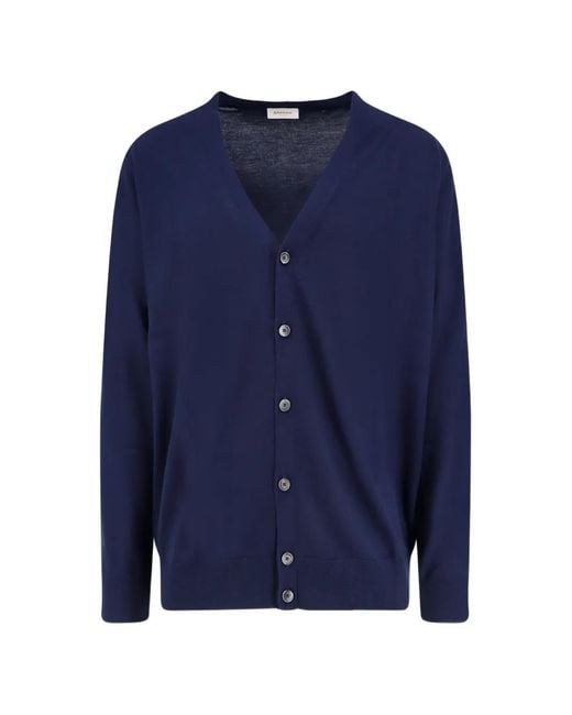 Bramani Cashmere Blue V-Neck Button-Up Cardigan for men