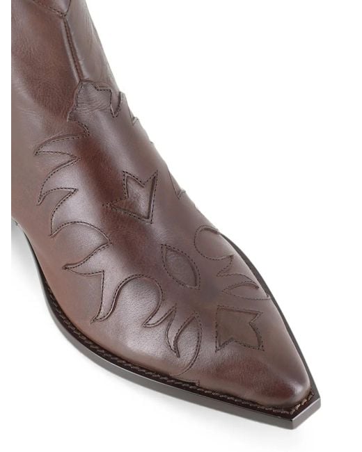 Sartore Brown Embroidered Leather Ankle Boots