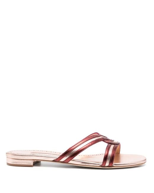 Manolo Blahnik Pink Gasachan Leather Slides