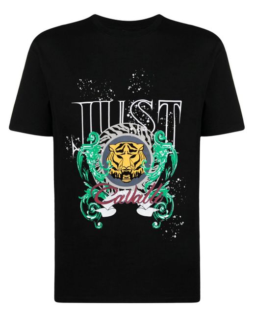 Just Cavalli Black Logo-print Cotton T-shirt for men