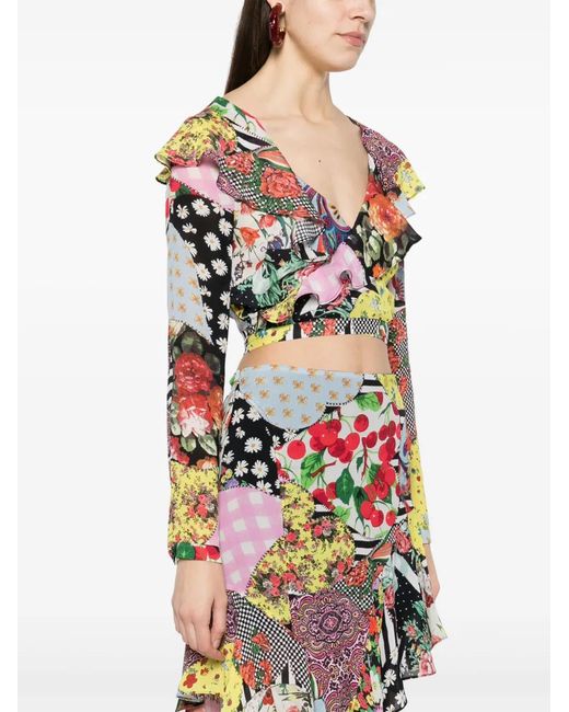 Moschino Yellow Abstract-Pattern Print Wrap Top