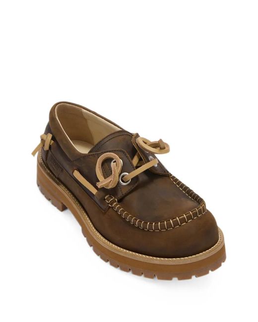 Moschino Brown Whipstitch-Trim Chunky-Sole Boat Shoes for men