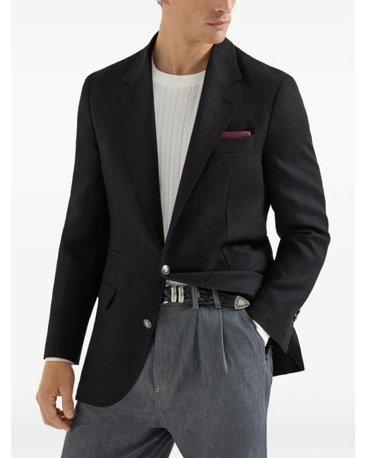 Brunello Cucinelli Black Single-Breasted Blazer for men