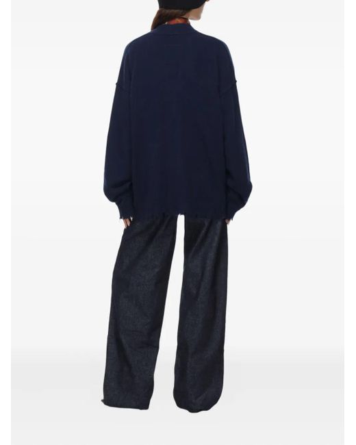 Uma Wang Over Button-Down Vest Met Franje in het Blue