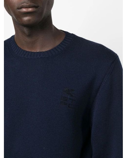 Etro Blue Crew-Neck Pullover Jumper for men