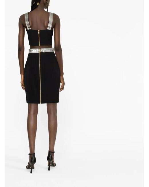 Balmain Black Sequin-Embellished Pencil Skirt