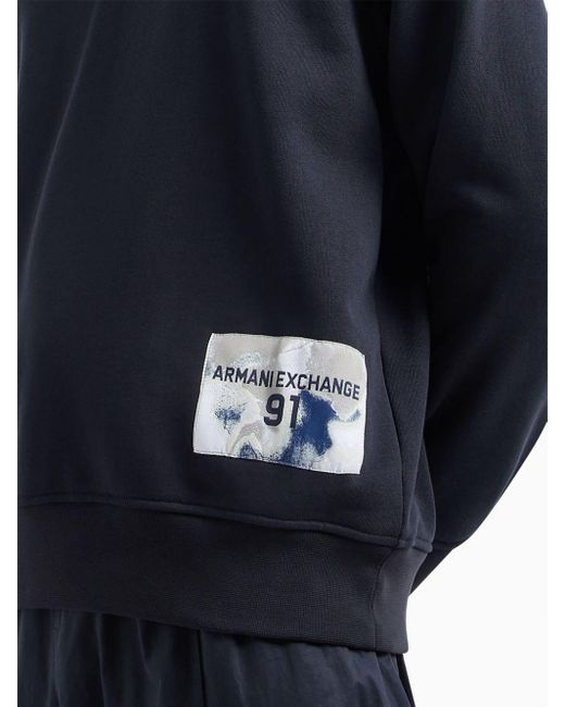 Armani Exchange Blue Logo-patch Cotton Hoodie for men