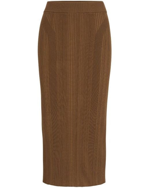Boss Brown Ribbed-knit Midi Skirt