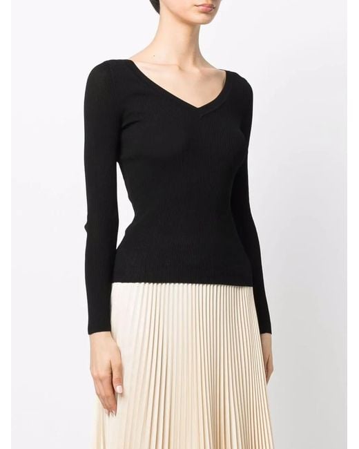 P.A.R.O.S.H. Black V-Neck Fine-Knit Top