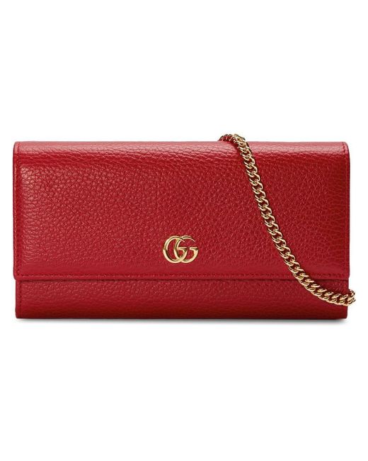 Gucci GG Marmont Leather Flap Wallet On A Chain in Red - Lyst