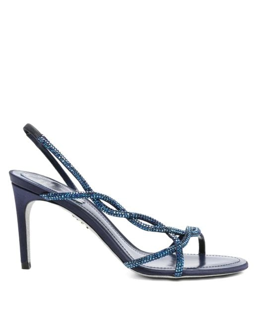 Rene Caovilla Blue 80Mm Braid Crystal-Embellished Slingback Sandals