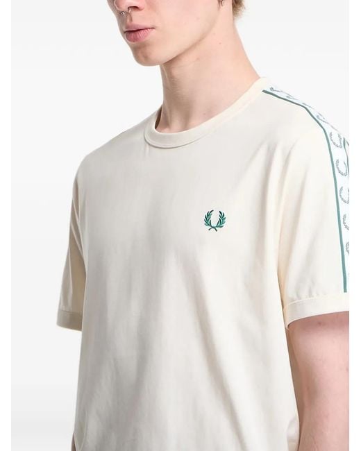 Fred Perry White Logo-Tape Ringer T-Shirt for men