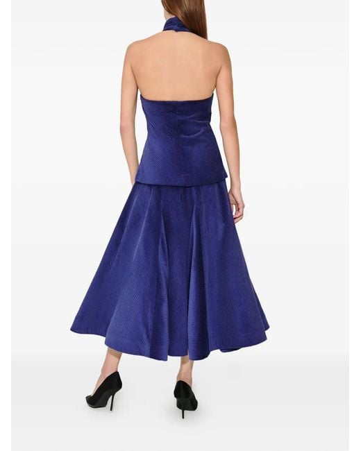 Rosie Assoulin Blue Corduroy A-Line Skirt