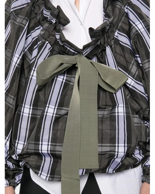Patou Black Scoop-Neck Check Ruffled Blouse