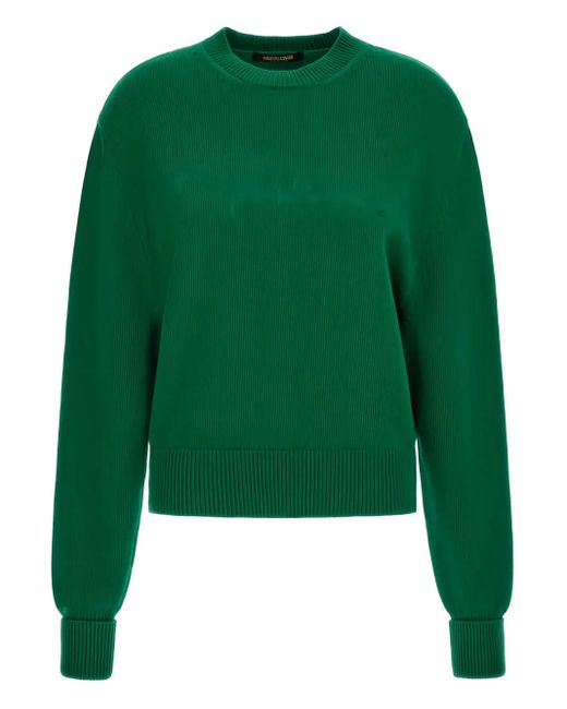 Roberto Cavalli Green Embroidered Wool Sweater